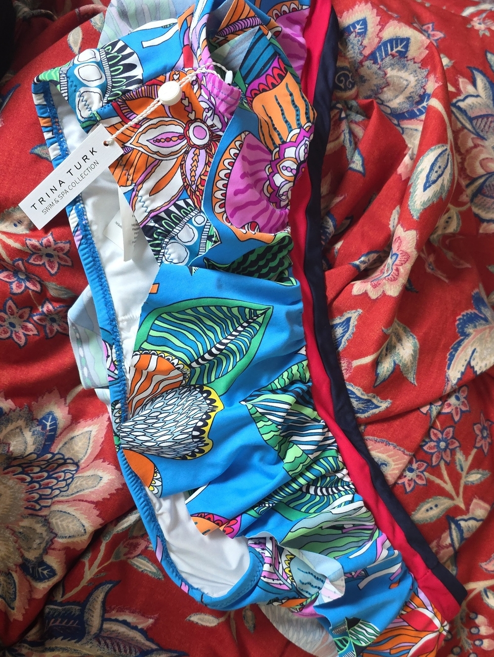 Trina Turk Multicolor Floral Blue Bikini Top Size 6
